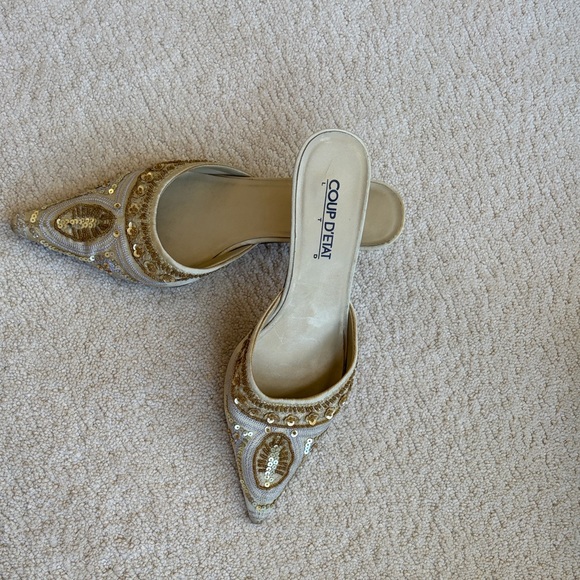 Coup D'Etat Shoes - Gold Embellished Mules by Coup D'etat